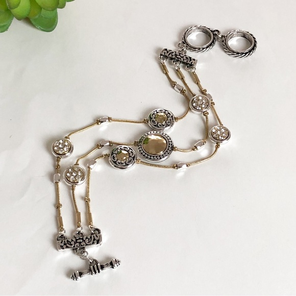 Three Stranded Silver and Gold Tone Beaded Adjustable Bracelet - Picture 16 of 16